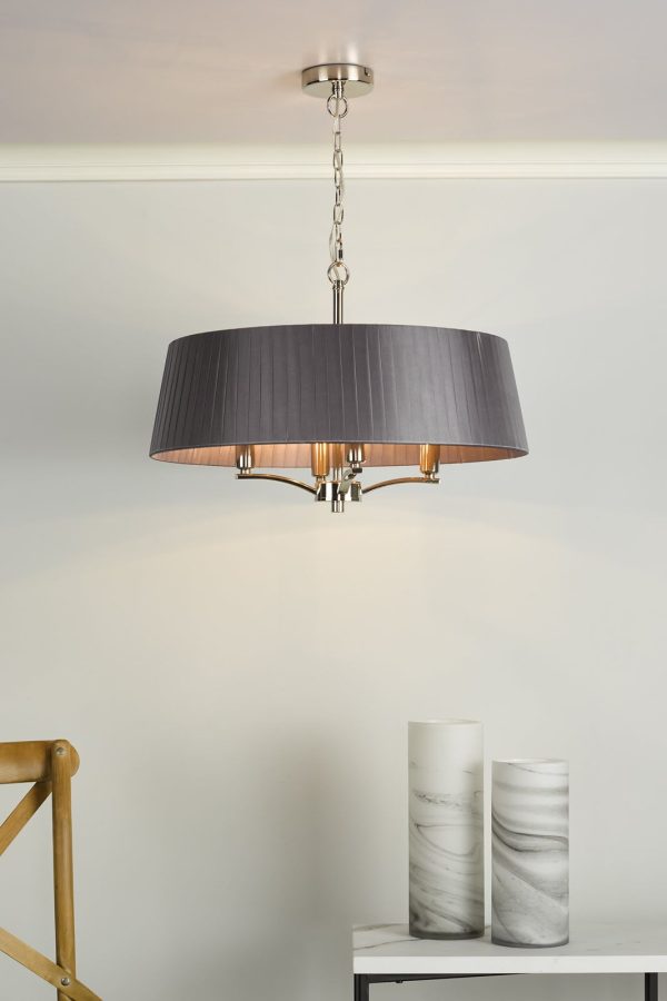 Cristin 4 Light Pendant Polished Nickel with Grey Ribbon Shade - Image 8