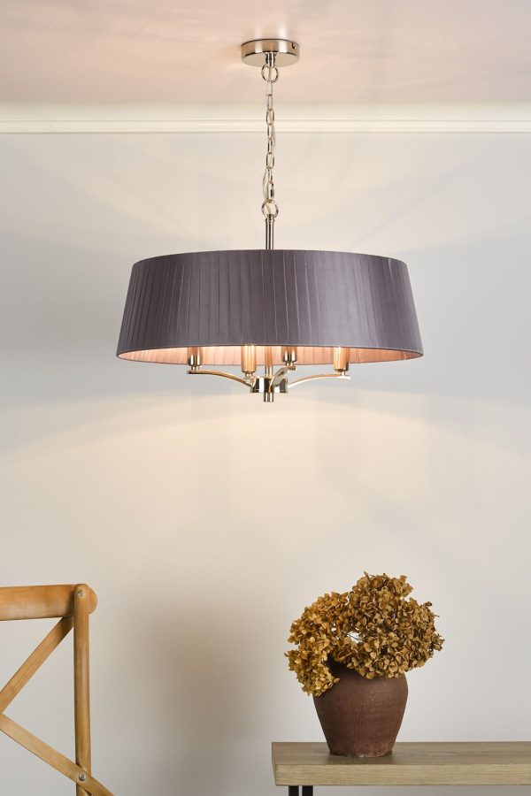 Cristin 4 Light Pendant Polished Nickel with Grey Ribbon Shade - Image 9