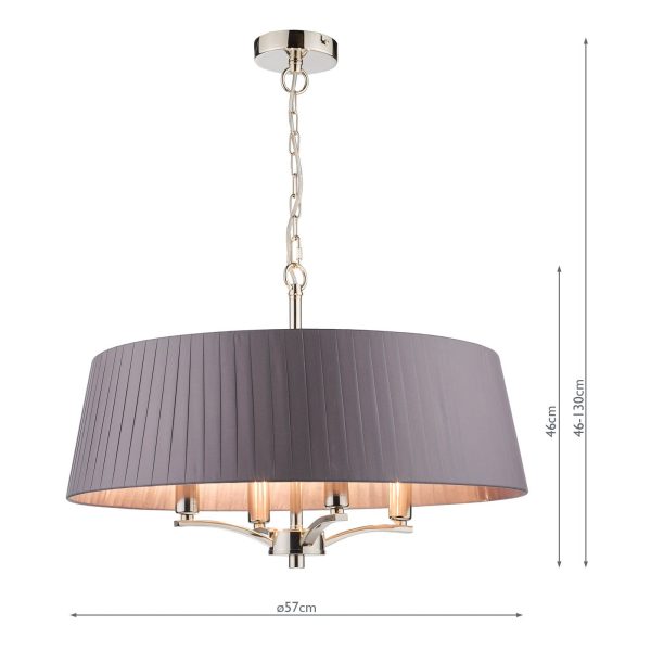 Cristin 4 Light Pendant Polished Nickel with Grey Ribbon Shade - Image 10