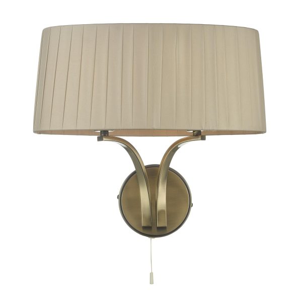 Cristin 2 Light Wall Light Antique Brass With Taupe Shade - Image 2