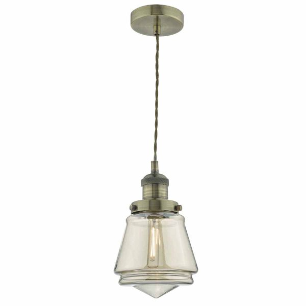 Curtis 1lt Pendant Antique Brass & Champagne Glass - Image 4