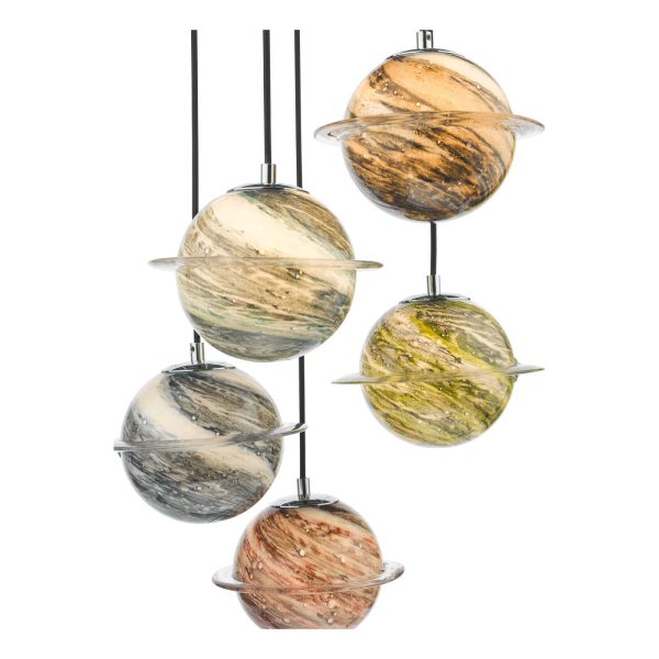 Cygnus 5 Light Cluster Pendant Polished Chrome and Planet Style Glass - Image 5