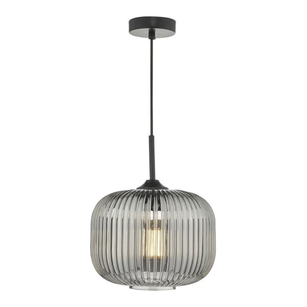 Demarius 1 Light Pendant Black and Smoked Glass