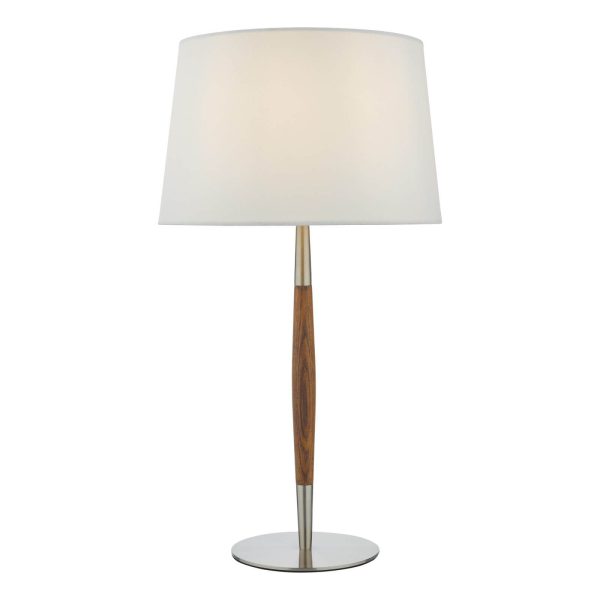 Detroit Table Lamp Satin Nickel Walnut Detail With Shade