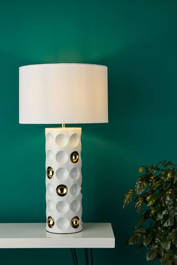 Dimple Table Lamp Gloss White Gold With Shade - Image 3