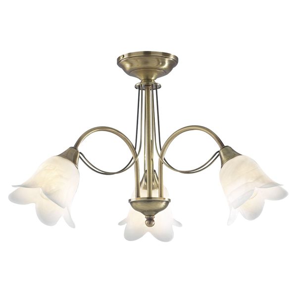 Doublet 3 Light Semi Flush Antique Brass complete with Alabaster Glass - Image 3