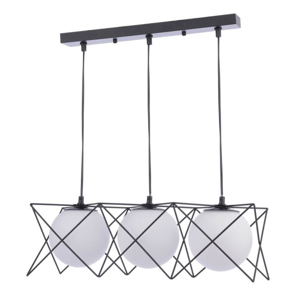 Dreyson 3 Light Bar Pendant Matt Black and Opal Glass - Image 2