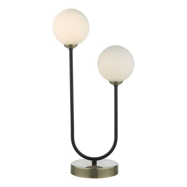 Duo 2 Light Table Lamp Antique Brass and Opal Glass