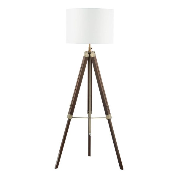 Easel Tripod Floor Lamp Dark Wood Antique Brass With Shade