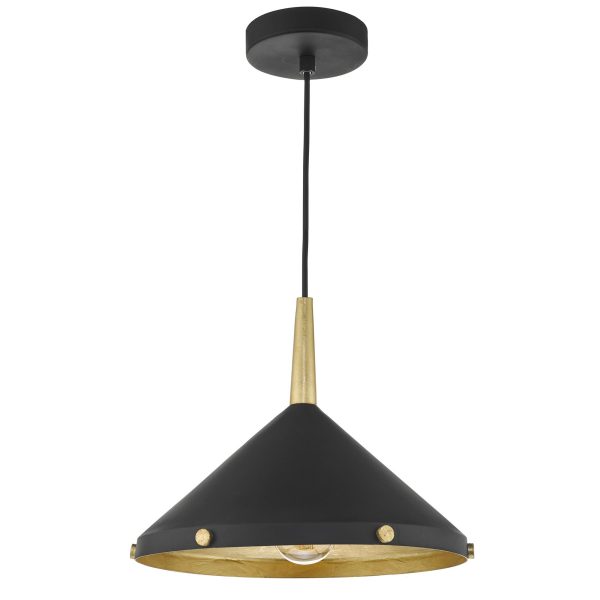 Edena 1 Light Pendant Matt Black And Gold Leaf - Image 2