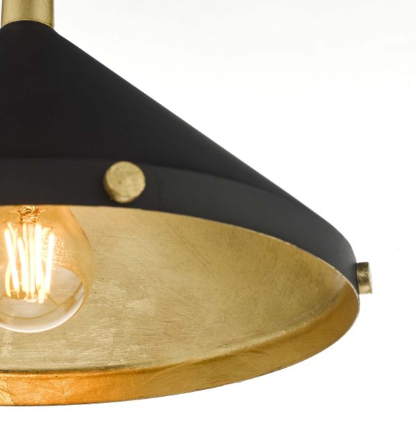 Edena 1 Light Pendant Matt Black And Gold Leaf - Image 3