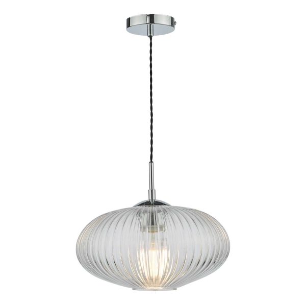 Edmond 1 Light Single Pendant Polished Chrome Ribbed Glass