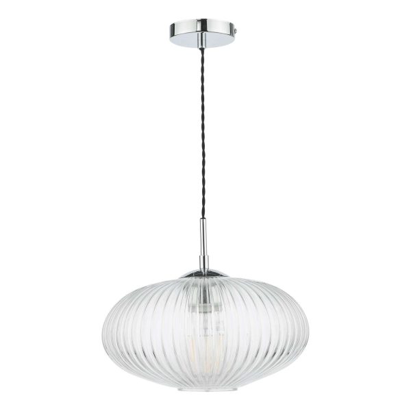 Edmond 1 Light Single Pendant Polished Chrome Ribbed Glass - Image 2