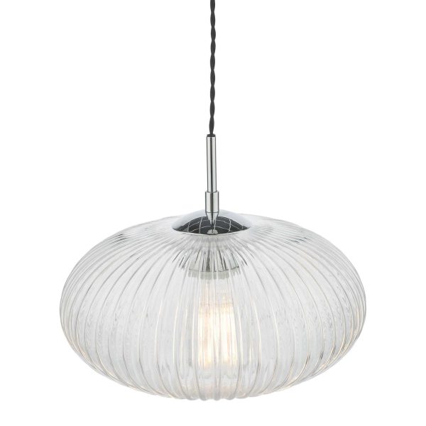 Edmond 1 Light Single Pendant Polished Chrome Ribbed Glass - Image 3