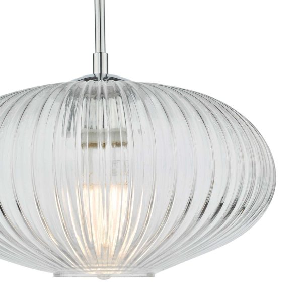 Edmond 1 Light Single Pendant Polished Chrome Ribbed Glass - Image 4