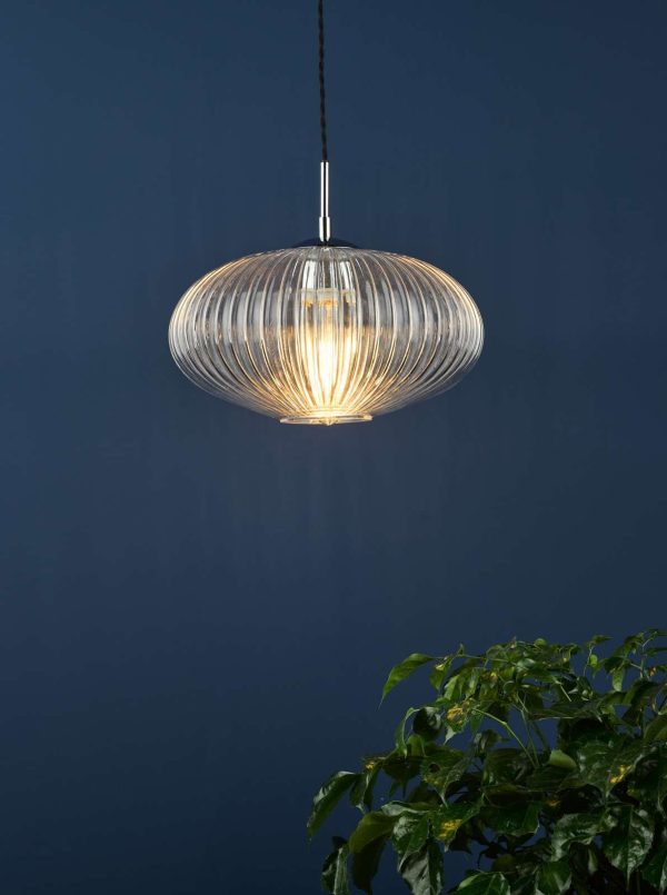 Edmond 1 Light Single Pendant Polished Chrome Ribbed Glass - Image 5