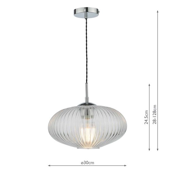 Edmond 1 Light Single Pendant Polished Chrome Ribbed Glass - Image 7