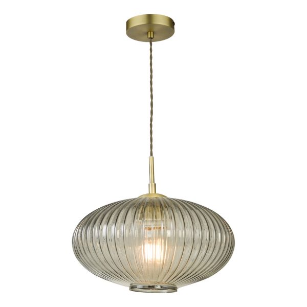 Edmond 1 Light Pendant Smoked Glass Antique Brass Detail