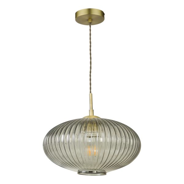 Edmond 1 Light Pendant Smoked Glass Antique Brass Detail - Image 2