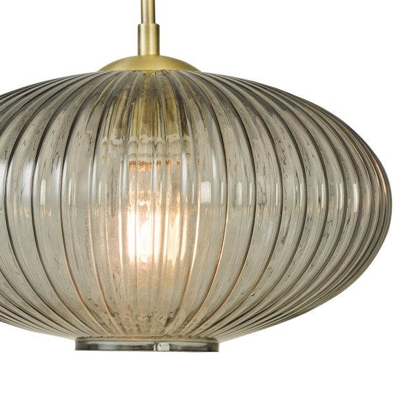 Edmond 1 Light Pendant Smoked Glass Antique Brass Detail - Image 3