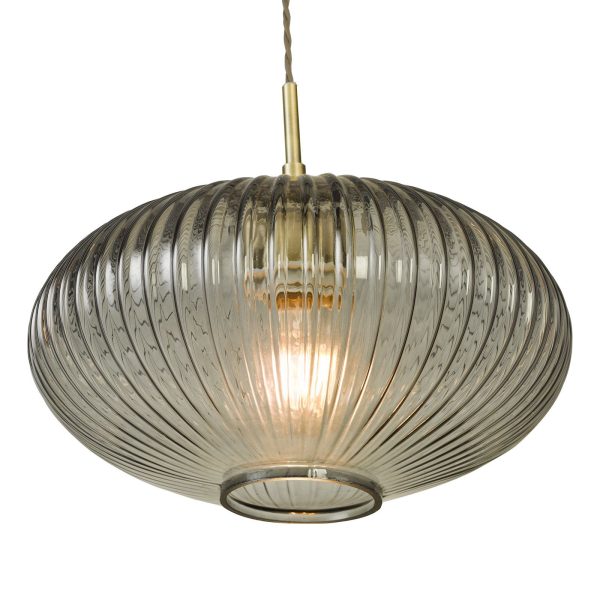 Edmond 1 Light Pendant Smoked Glass Antique Brass Detail - Image 4