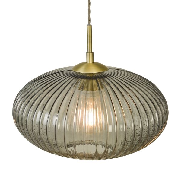 Edmond 1 Light Pendant Smoked Glass Antique Brass Detail - Image 5