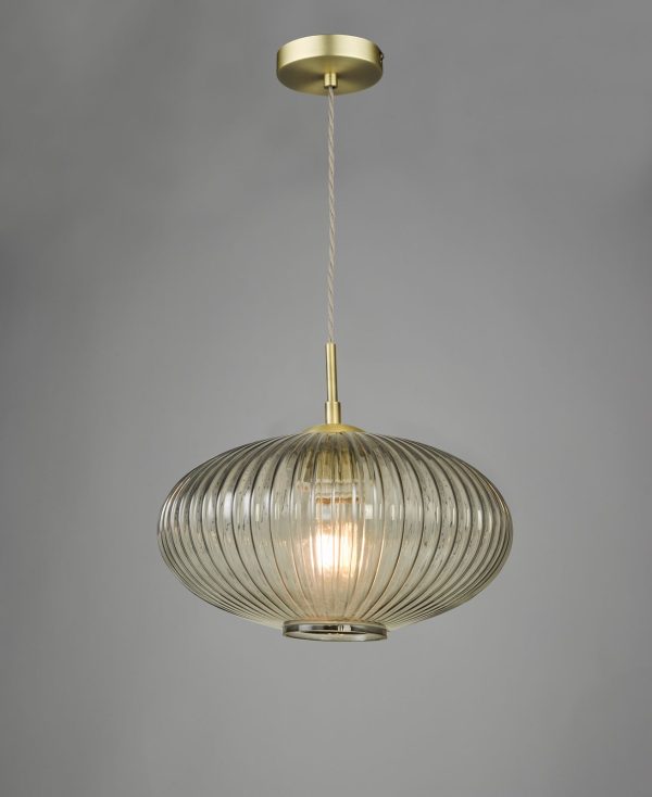 Edmond 1 Light Pendant Smoked Glass Antique Brass Detail - Image 6