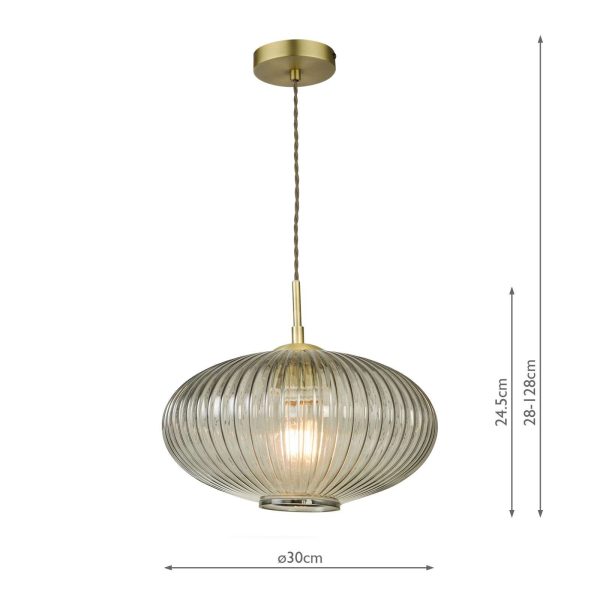 Edmond 1 Light Pendant Smoked Glass Antique Brass Detail - Image 7