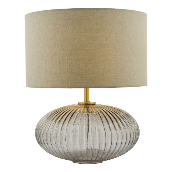 Edmond Table Lamp Smoked Glass Antique Brass Detail With Shade