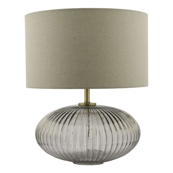 Edmond Table Lamp Smoked Glass Antique Brass Detail With Shade - Image 2