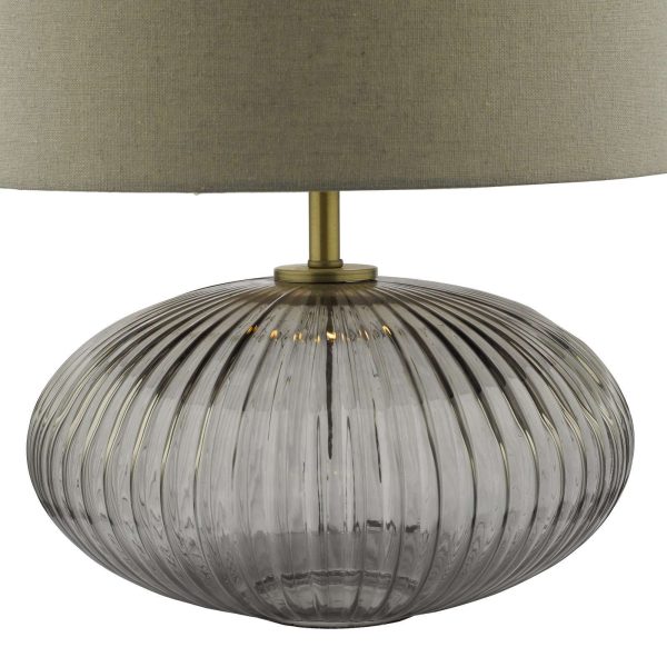 Edmond Table Lamp Smoked Glass Antique Brass Detail With Shade - Image 3