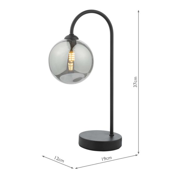 Eissa 1 Light Touch Table Lamp Matt Black Smoked Glass - Image 5