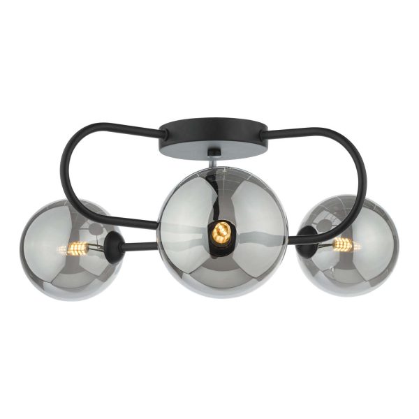 Eissa 3 Light Semi Flush Matt Black Smoked Glass