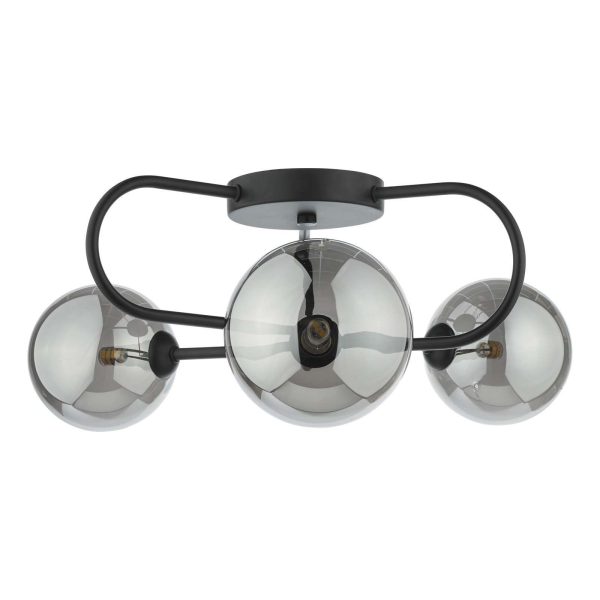 Eissa 3 Light Semi Flush Matt Black Smoked Glass - Image 2