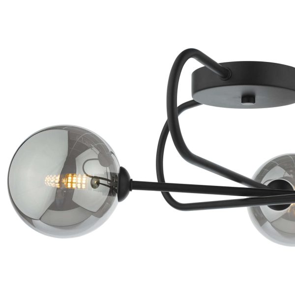 Eissa 3 Light Semi Flush Matt Black Smoked Glass - Image 3