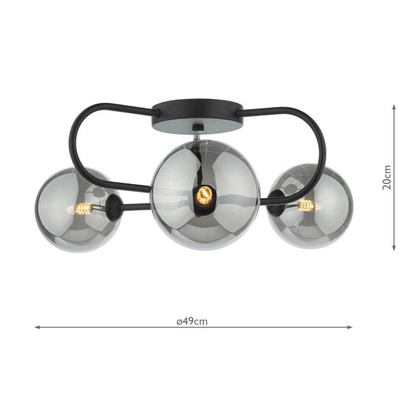 Eissa 3 Light Semi Flush Matt Black Smoked Glass - Image 5