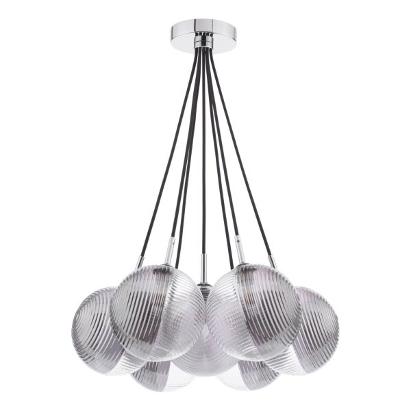 Elpis 7 Light Cluster Pendant Polished Chrome & Smoked/Clear Ribbed Glass - Image 2