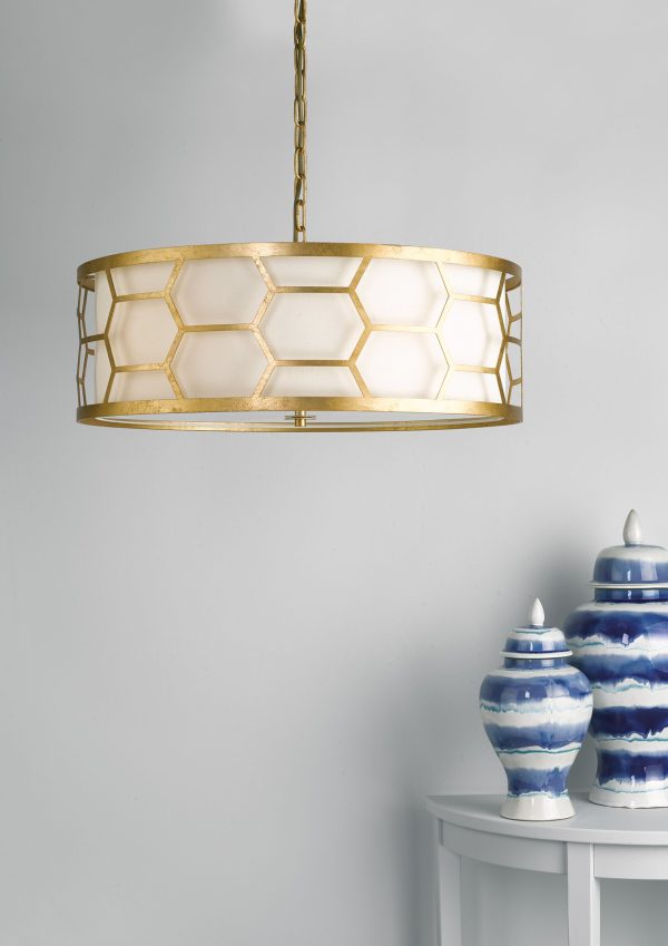 Epstein 4lt Pendant Gold With Ivory Shade & Frosted Glass Diffuser - Image 2