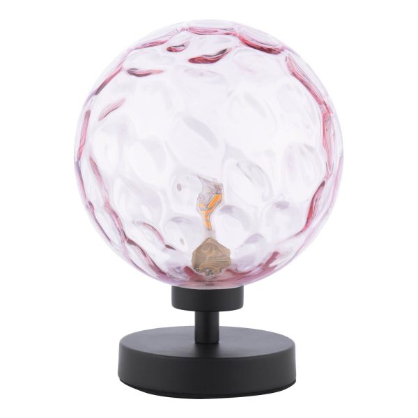 Esben Table Lamp Matt Black Pink Dimpled Glass - Image 2