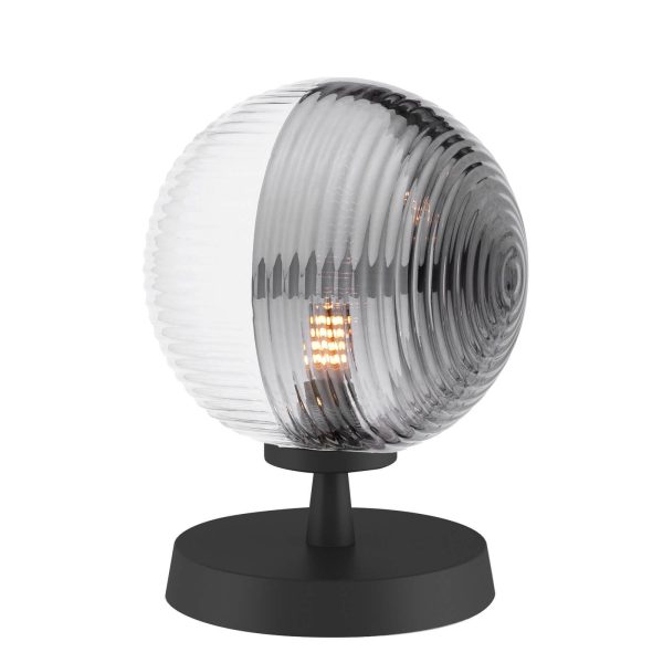 Esben Table Lamp Matt Black & Smoked/Clear Ribbed Glass