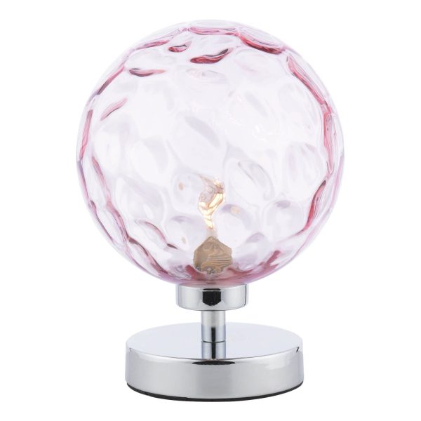 Esben Table Lamp Polished Chrome Pink Dimpled Glass