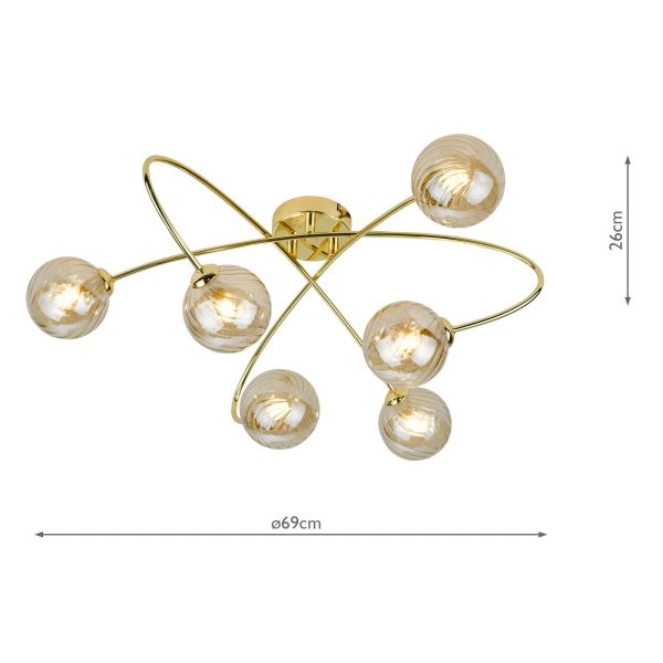 Etta 6 Light Semi Flush Polished Gold Champagne Glass - Image 7