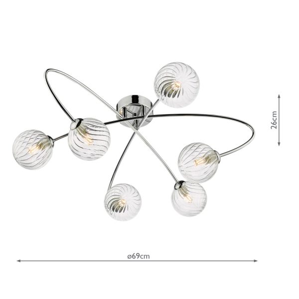 Etta 6 Light Semi Flush Polished Chrome Clear Glass - Image 6