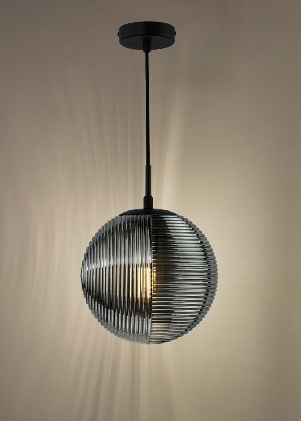 Evander Single Pendant Matt Black and Smoked Glass - Image 5