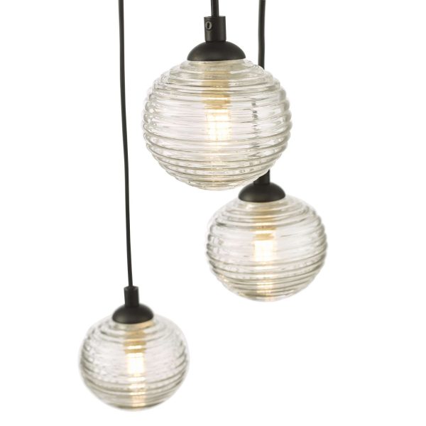 Federico 5 Light Cluster Pendant Black Clear Ribbed Glass - Image 3