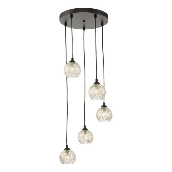 Federico 5 Light Cluster Pendant Black Clear/Wire Glass