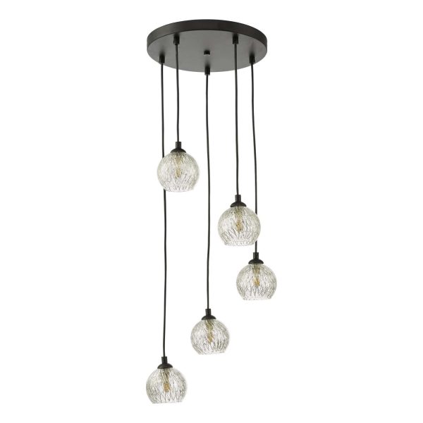 Federico 5 Light Cluster Pendant Black Clear/Wire Glass - Image 2