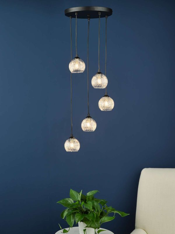 Federico 5 Light Cluster Pendant Black Clear/Wire Glass - Image 4