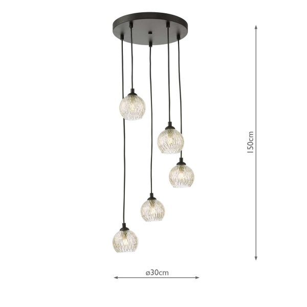 Federico 5 Light Cluster Pendant Black Clear/Wire Glass - Image 5