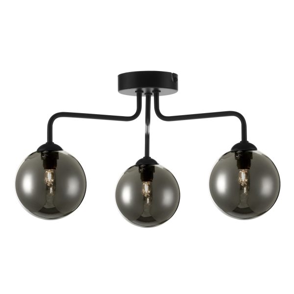 Feya 3 Light Semi Flush Ceiling Light Matt Black Smoked Glass